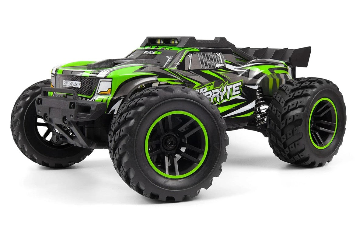 BlackZon HPI Racing Bl Spryte ST 1/20 4WD electric stadium truck on a track, showing its compact design and vibrant color scheme.