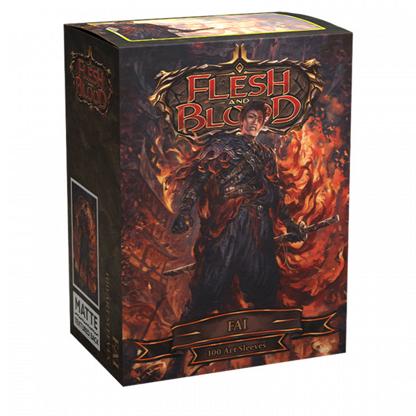 Dragon Shield matte Flesh and Blood FAI art standard card sleeves, featuring vibrant dragon-themed artwork for collectible card protection.