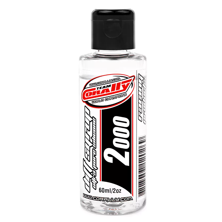 Team Corally Ultra Pure Silicone Diff Oil for RC cars, 2oz bottle, clear liquid suitable for precise gear lubrication.