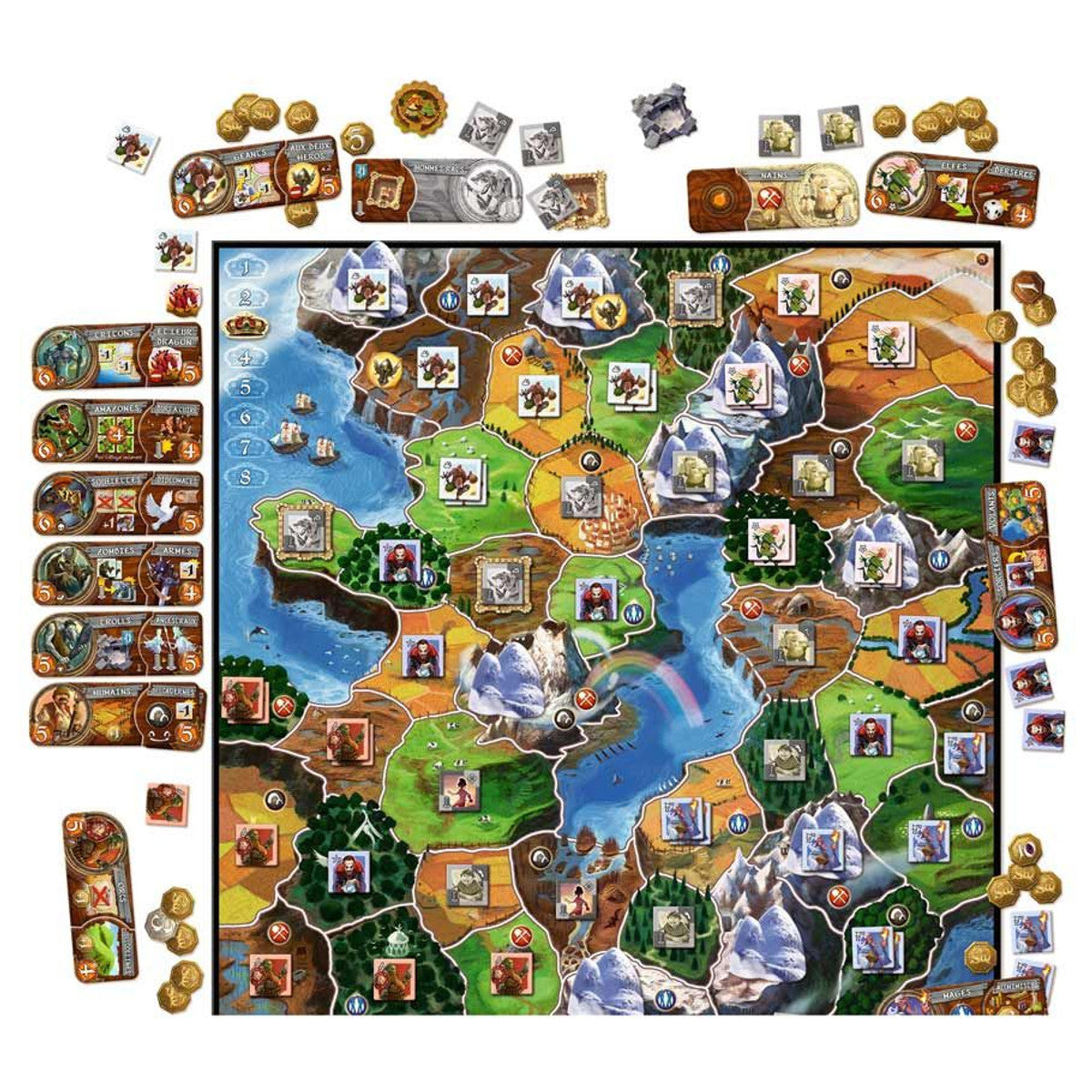 Small World board game by Days of Wonder with colorful map and game pieces on a wooden surface.
