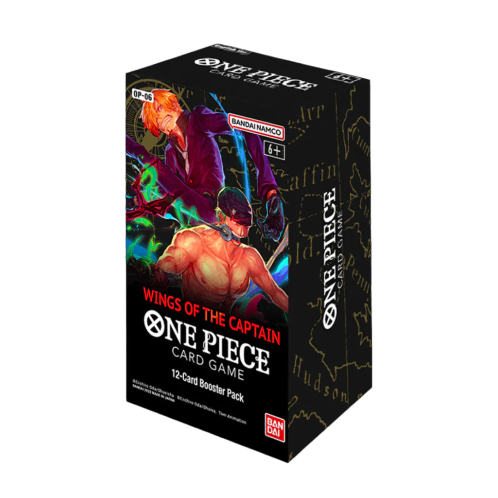 Bandai One Piece TCG Wings of the Captain Double Pack V3 collectible trading cards displayed on a card holder.