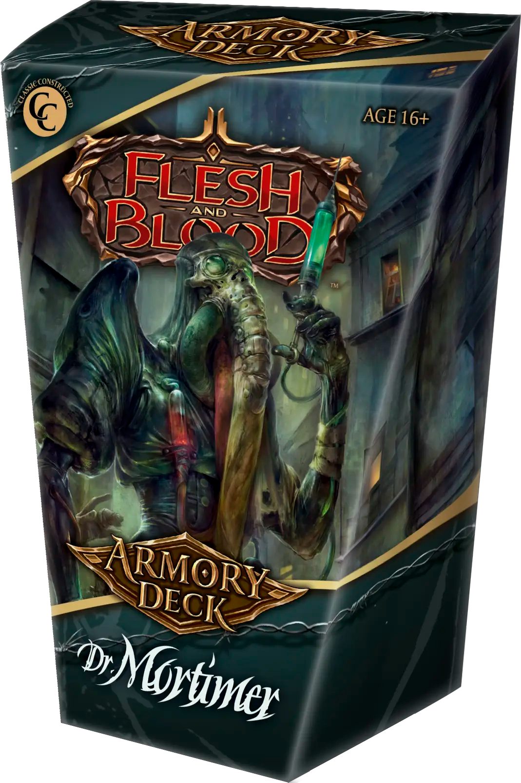 Flesh and Blood Mortimer Armory deck of collectible trading cards from Legends Story Studios displayed in a mockup.