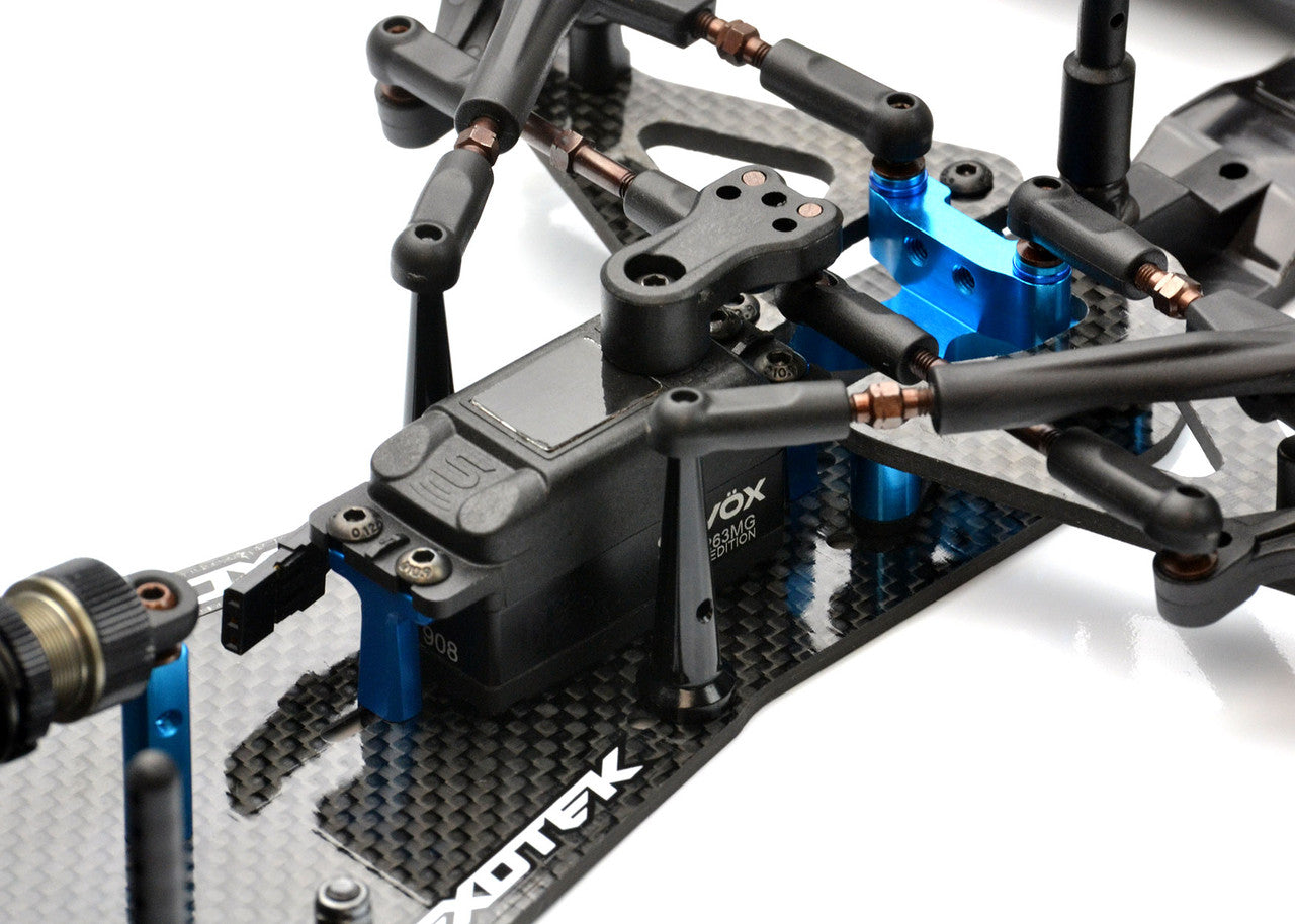 Exotek Racing F1 Ultra R5 1/10 scale Formula 1 RC car kit with detailed chassis and aerodynamic body parts.