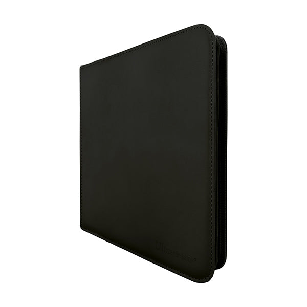 Ultra Pro Vivid 12-Pocket Pro Zippered Binder in black with transparent card pockets and sturdy zipper closure.