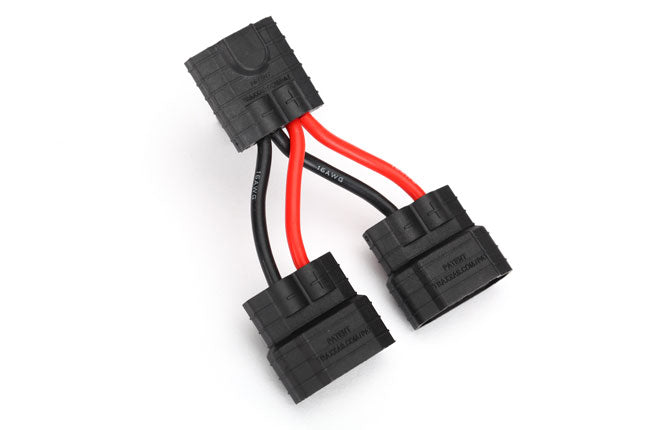 Traxxas parallel battery connector for RC cars, with multiple battery ports and durable wiring for enhanced power and performance.