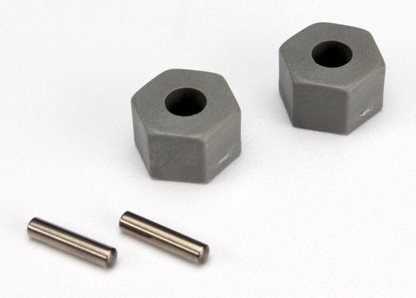 Traxxas 12 mm tall-offset wheel hubs with pins, durable RC car parts designed for enhanced wheel fitment and stability.