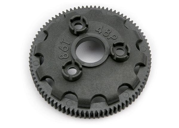 Traxxas 86-tooth spur gear with 48-pitch for RC car drivetrain, metal gear for durability and performance.