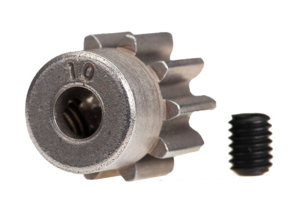 Traxxas 32-pitch steel pinion gear with 3mm bore for RC cars, showing the gear's teeth and metallic finish.