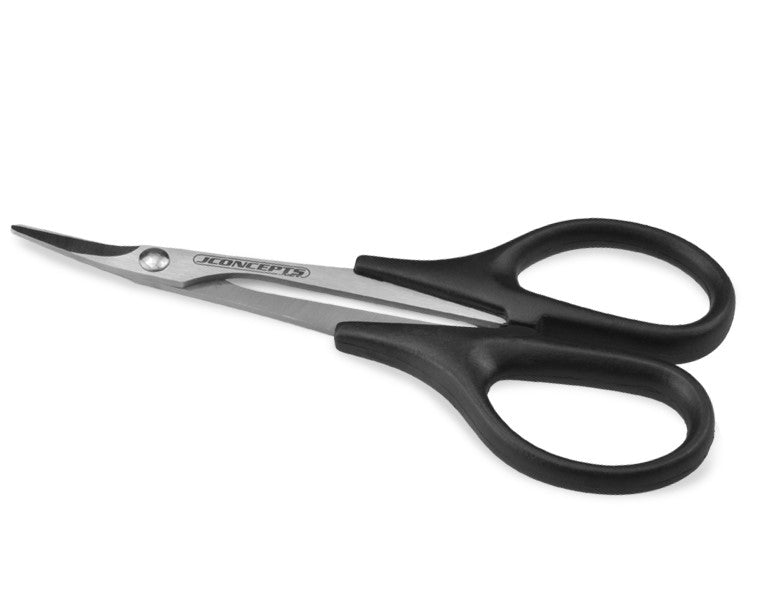 JConcepts Precision Curved Scissors for RC cars, featuring sharp curved blades for precise cutting and trimming.