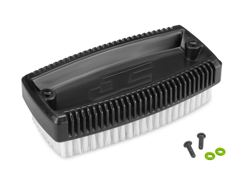 JConcepts RC car wash brush with mounting screws, featuring durable bristles and a sturdy handle for effective cleaning.