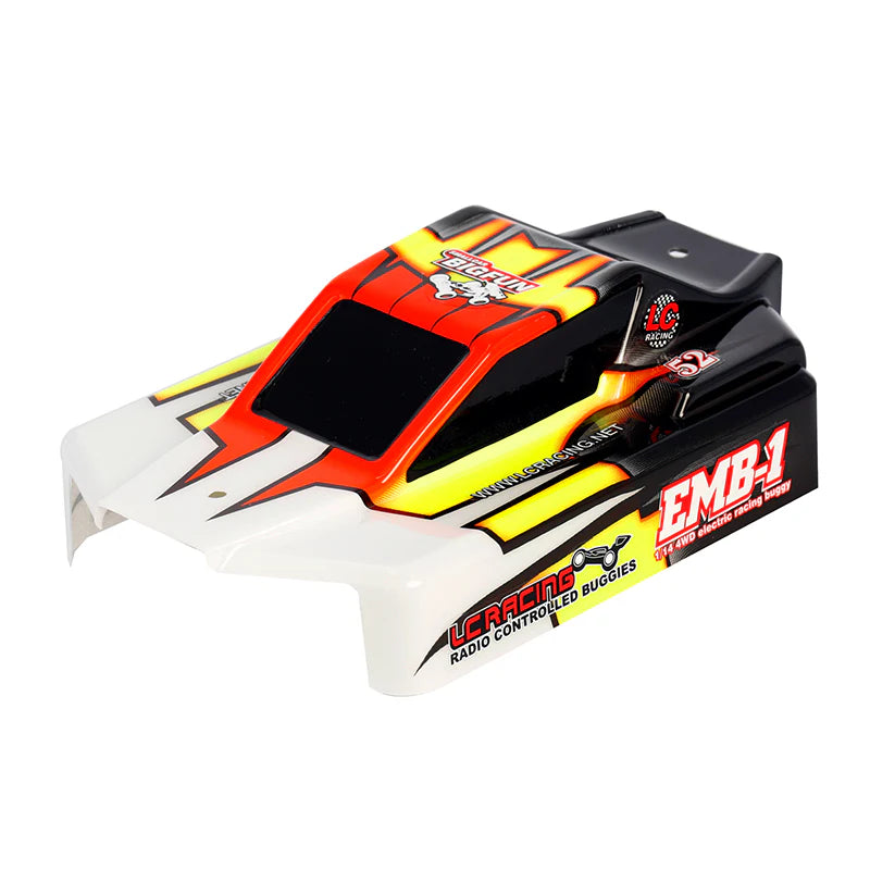 LC Racing L6244 1/14 EMB-1 painted Lexan buggy body with detailed design for RC car racing.
