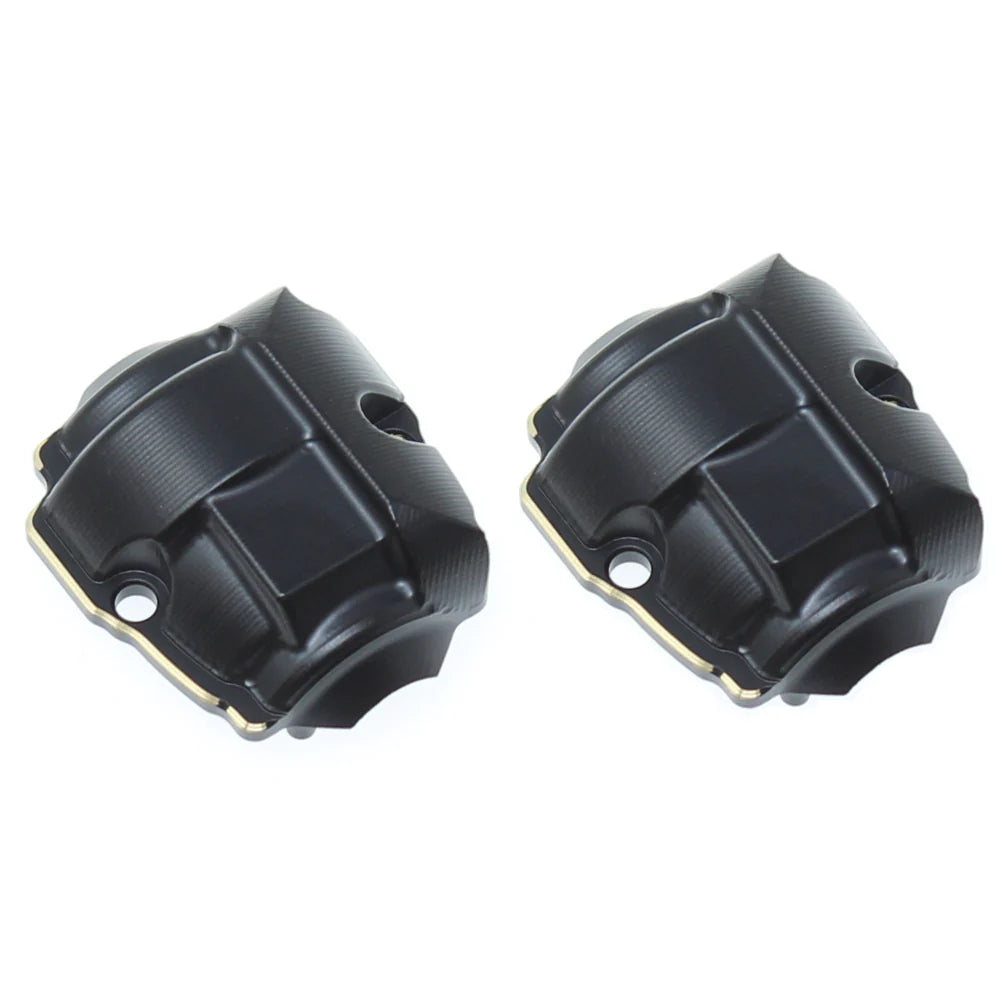 Redcat brass differential covers, pair of durable metal covers for RC car diffs, shown in a close-up image.