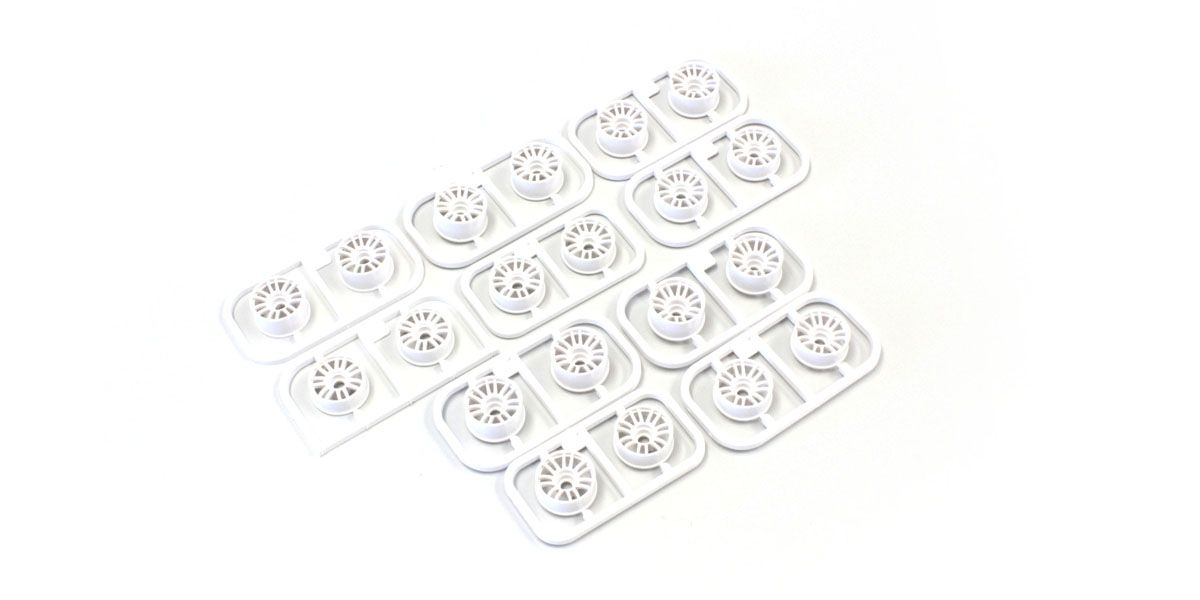 Kyosho Multi Offset Wheel Set II in white with RAYS RE30 design for mini-Z RC cars, featuring detailed wheel and tire craftsmanship.