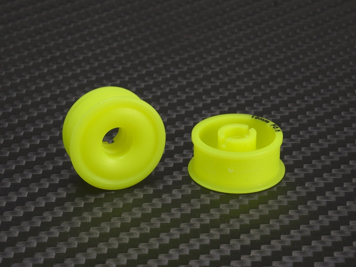 PN Racing Delrin cut flanged wheel, 8.5x19mm size, yellow color, for RC cars, shown in the image.