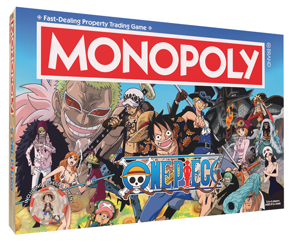 Hasbro Monopoly: One Piece board game with colorful game pieces and themed game board featuring One Piece characters.