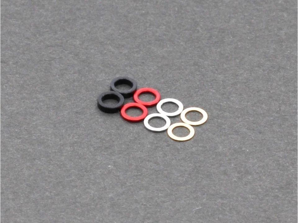 Radtec RC Mini-Z MR04 King Pin Shim Set showing small metal shims for RC car suspension adjustment.
