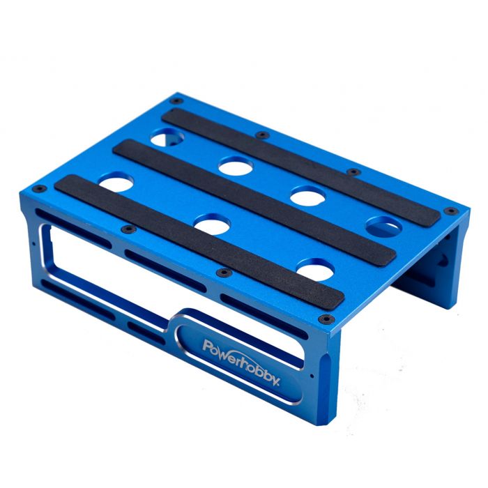 Blue Powerhobby metal RC car stand for 1/10 and 1/8 scale vehicles, designed to hold and display remote control cars.