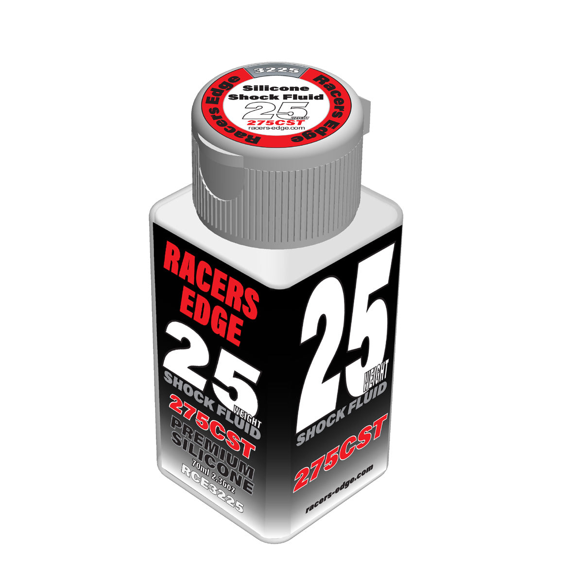 RC car shock oil by Racers Edge, 2.36oz bottle of pure silicone shock oil for RC car suspension tuning.