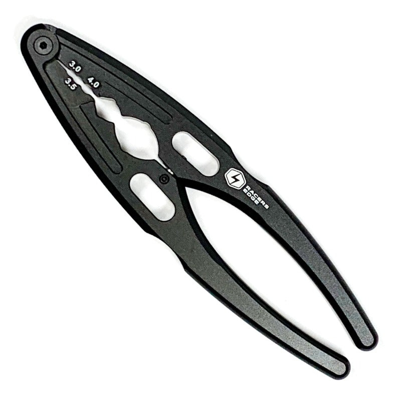 Black Racers Edge Shock Shaft Plier for RC car maintenance, featuring a sleek design ideal for precise shock assembly.