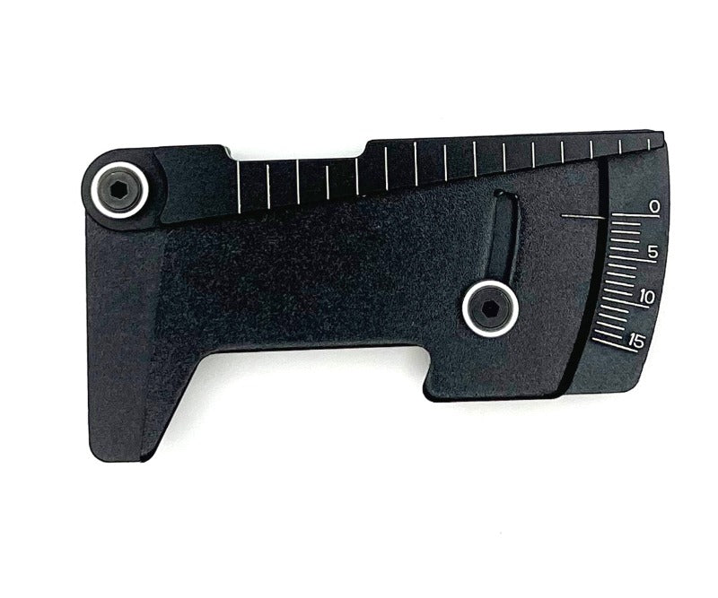 RC Car Racers Edge aluminum ride height and camber gauge used for adjusting RC car suspension and alignment.