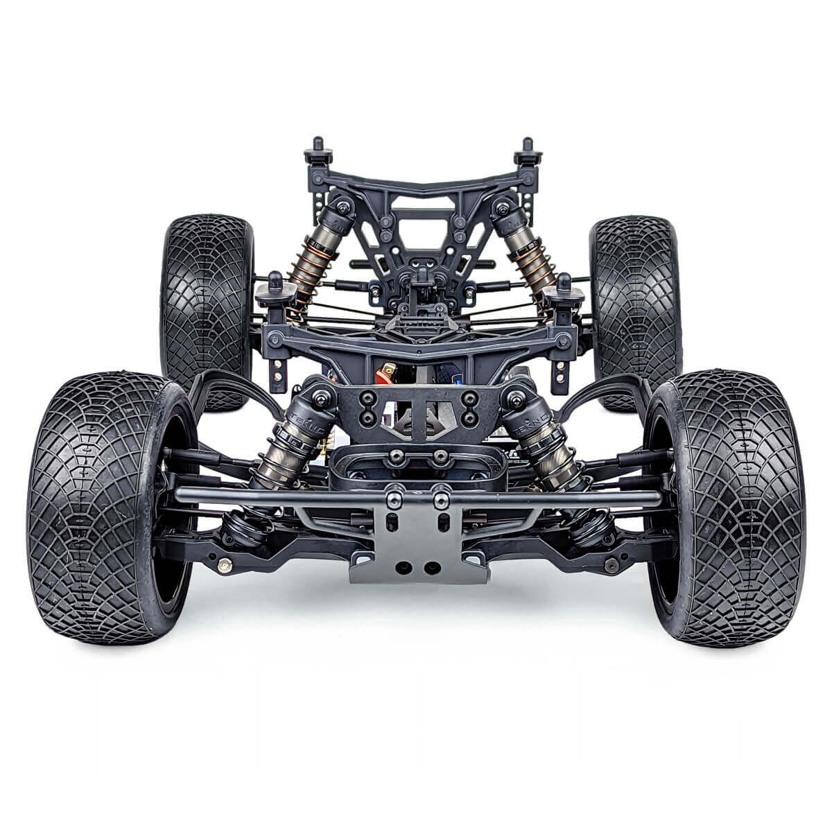 Tekno SCT410SL 1/10th scale 4x4 lightweight short course RC car front view with detailed chassis and suspension components.