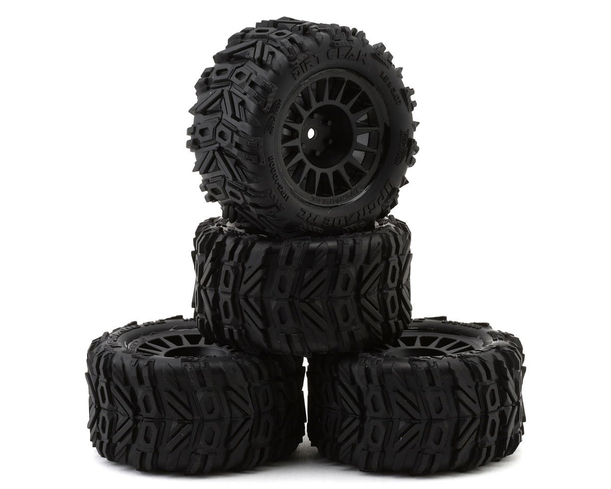 Upgrade RC Dirt Claw pre-mounted belted tires for ARRMA Granite Grom RC truck, showing rugged tread pattern and durable design.
