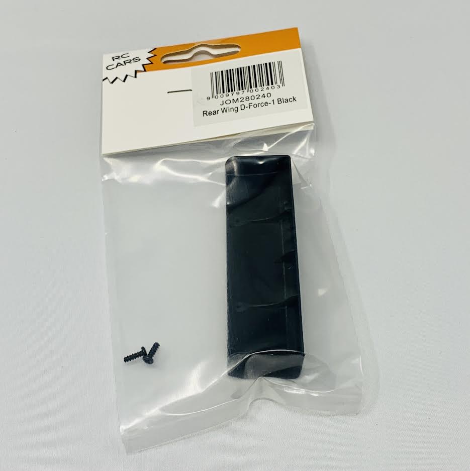 Jomurema GT01 Rear Wing D-Force-1 in black, car aerodynamic part mounted on vehicle for improved downforce and stability.
