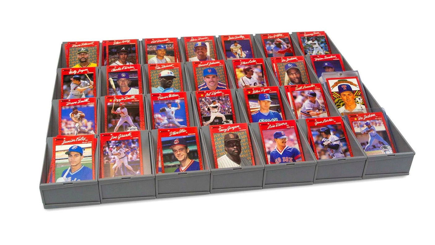 BCW modular sorting tray with six compartments, designed for organizing baseball cards or collectibles.