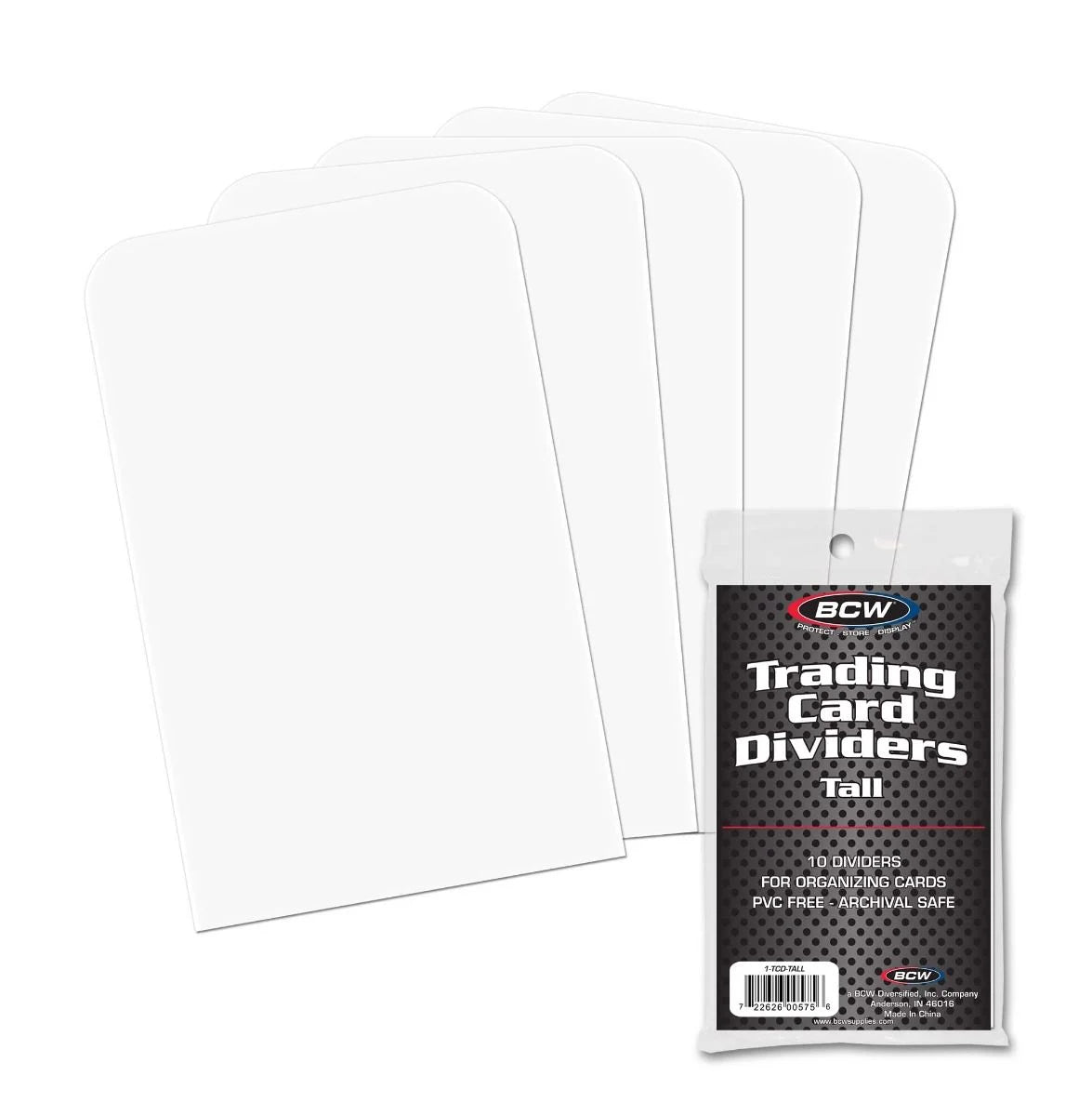 BCW tall trading card dividers with 10 plastic dividers for organizing collectible cards in a storage box.
