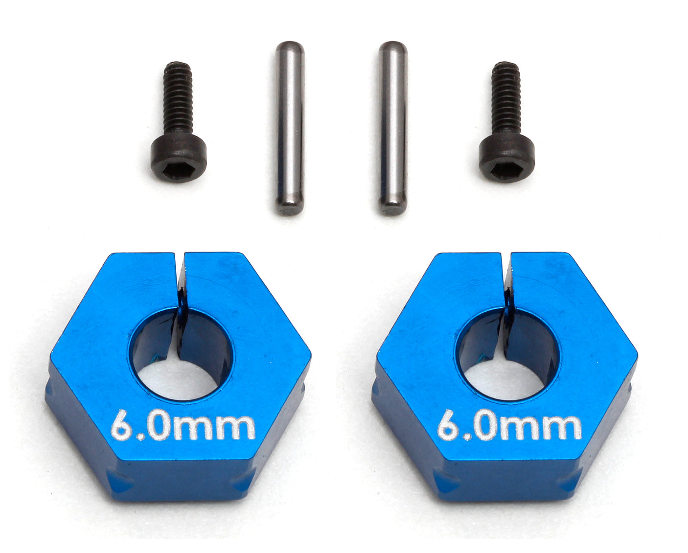 Team Associated FT Clamping Wheel Hexes, 6.0 mm, metal wheel accessories for RC cars shown in the image.