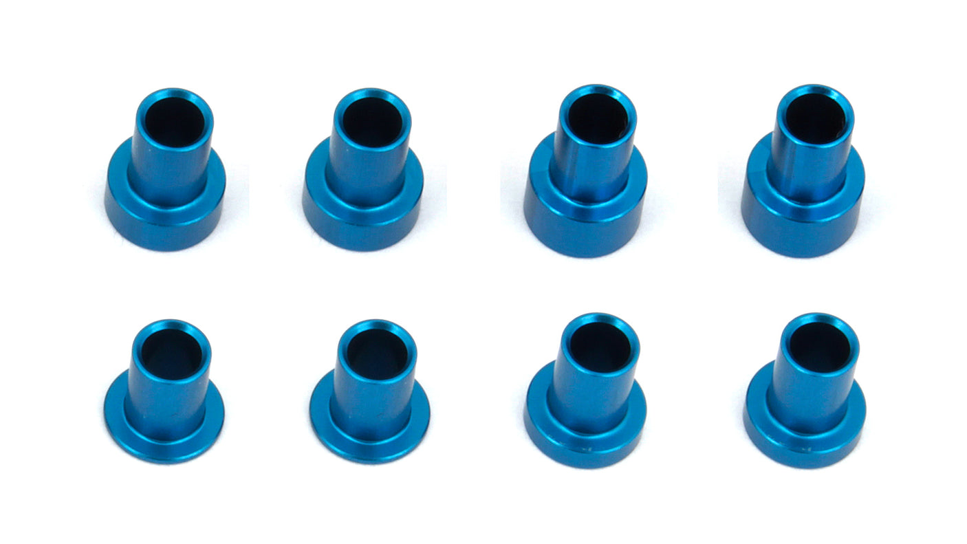 Team Associated B6 caster hat bushings, RC car parts with black and metal components for improved steering performance.