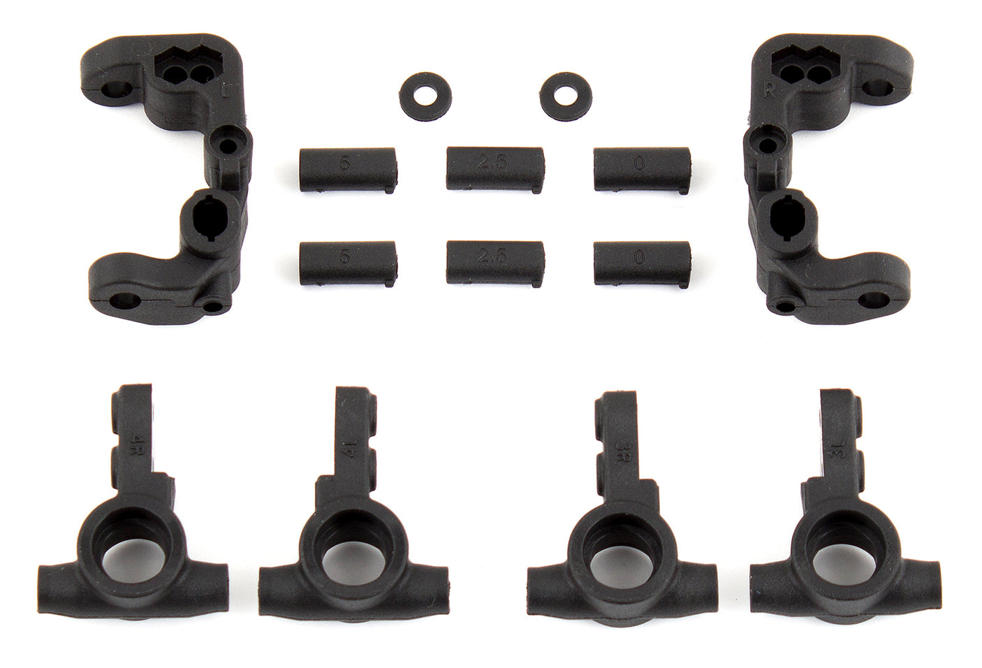 Team Associated RC10B6.1 caster and steering blocks, RC car upgrade parts, shown in the image with detailed black and metal components.