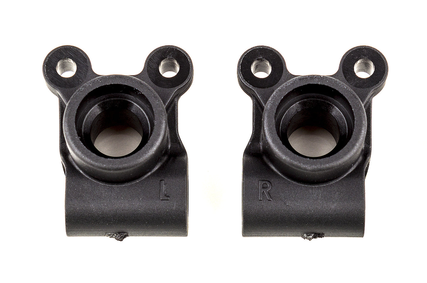 Team Associated RC10B6.2 rear hubs with black and silver design, showing close-up detail of the RC car part in the image.