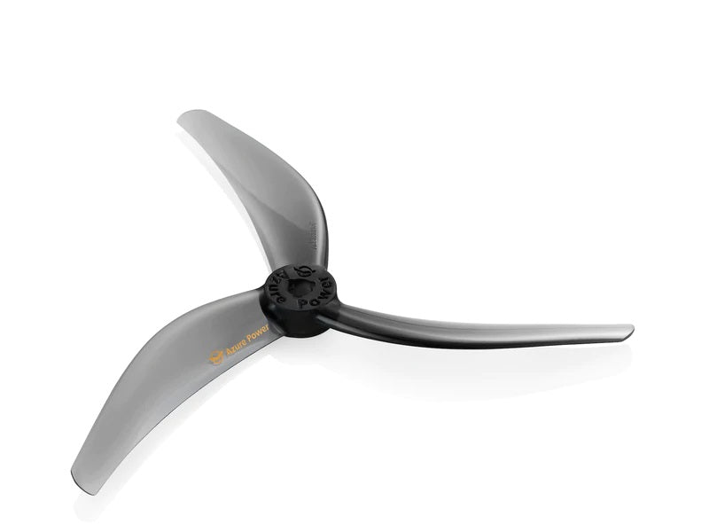 Azure Power Johnny Freestyle 3 Blade 4838 drone propellers shown in black with a sleek design and aerodynamic shape.