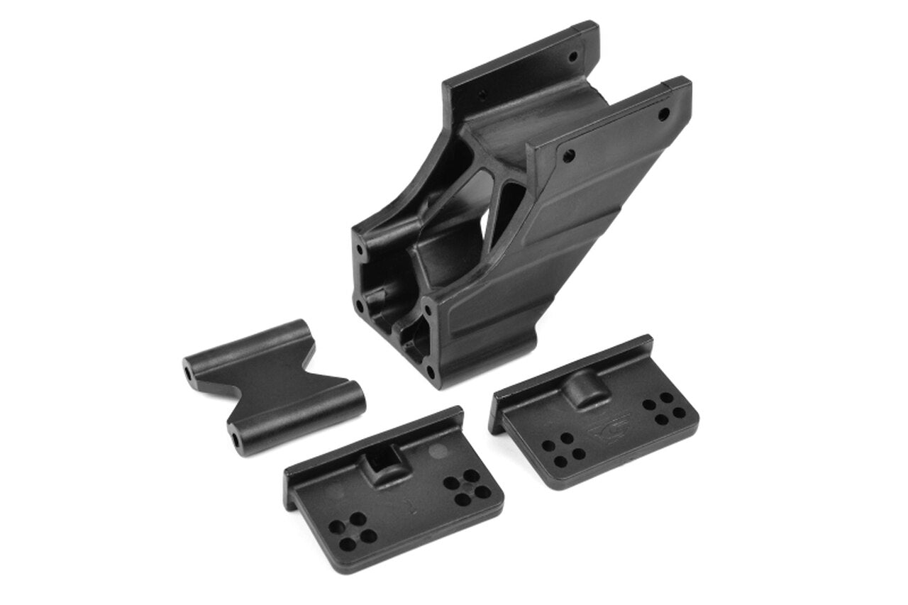 Team Corally V2 composite wing mount for Dementor, Kronos, Python, Radix, or Shogun RC cars, shown attached to the vehicle.