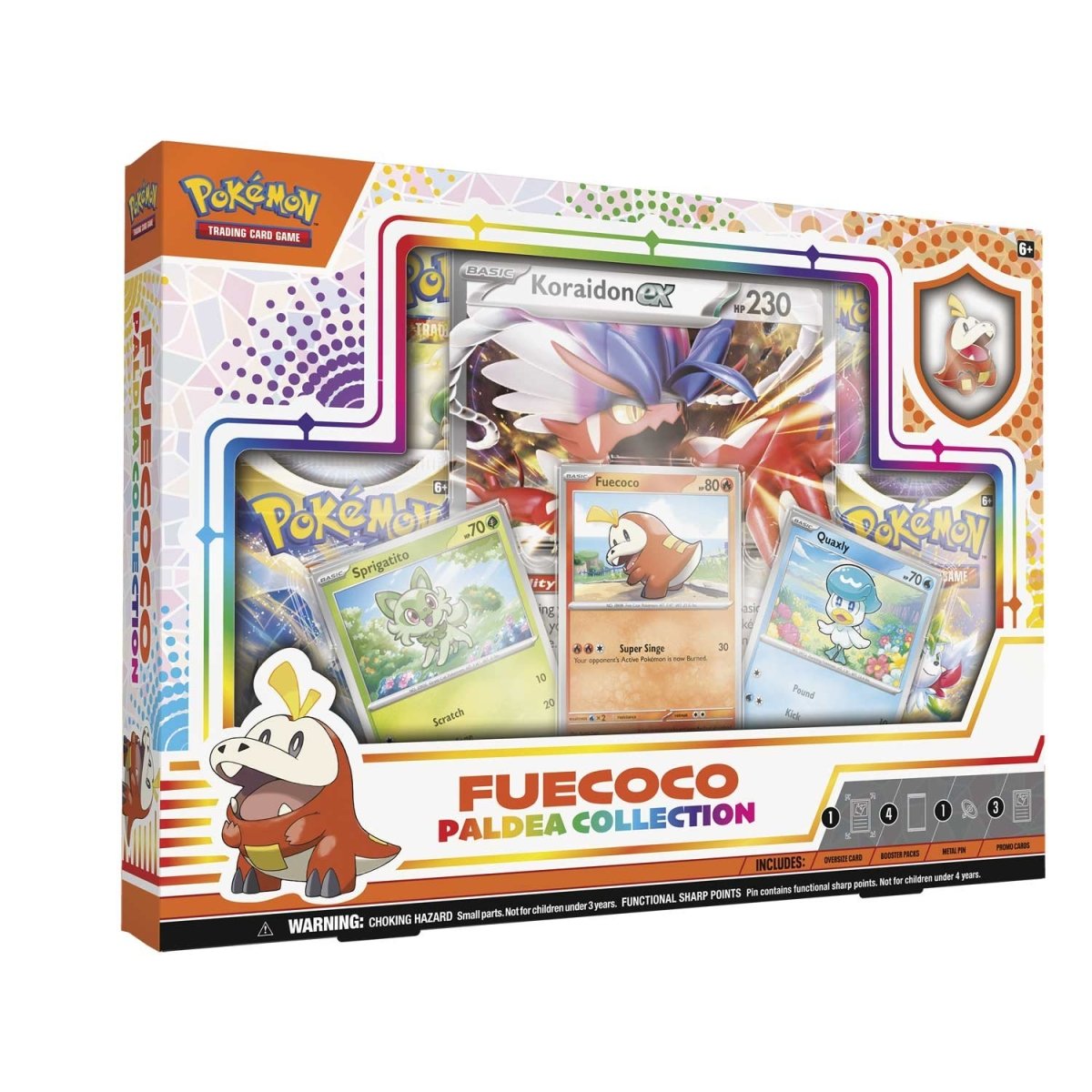 Pokemon Paldea Collection box featuring colorful Pokemon characters and artwork from the popular Pokemon trading card game.