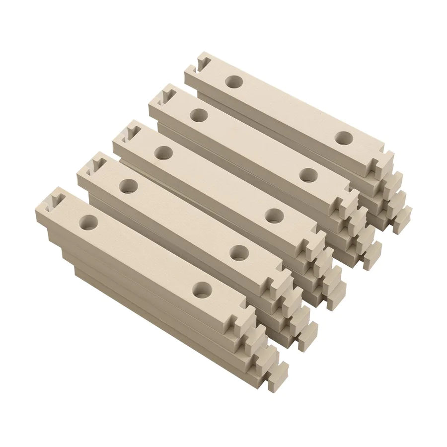 Set of 20 RCP-Tracks 50cm straight rails for model train layouts, shown in a close-up view of the metal rails and connectors.