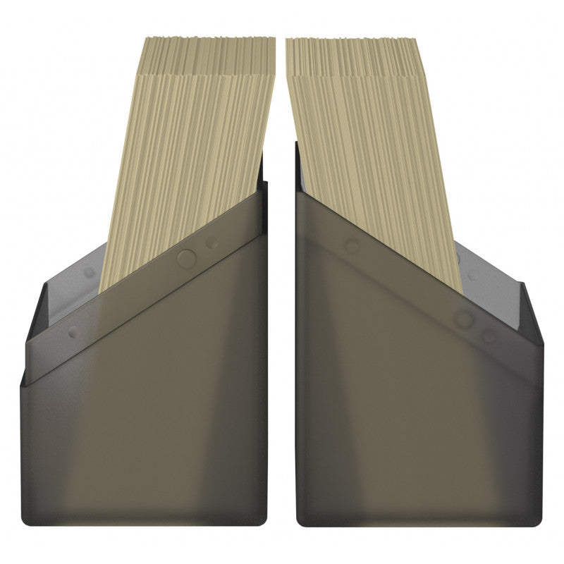 Black Ultimate Guard Boulder 60+ deck case for card storage, featuring a sturdy design and secure clasp for collectible cards.