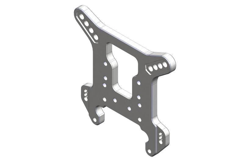 Team Corally 5mm aluminum rear shock tower for RC cars, compatible with Python and Radix models, shown in the image.