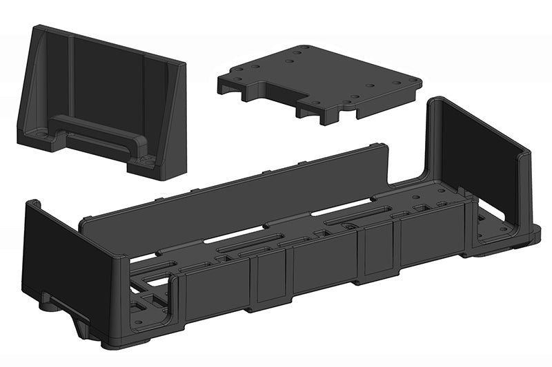 Team Corally Large Battery and ESC Tray V2 for RC car, black plastic tray with compartments for batteries and electronic speed controller
