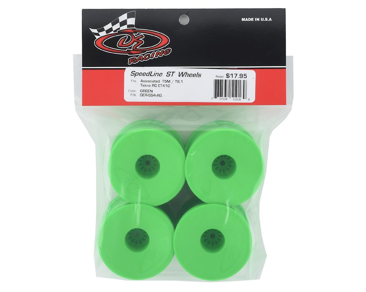 Green DE Racing Speedline ST RC car wheels for 1/10 trucks, featuring lightweight design and durable construction.