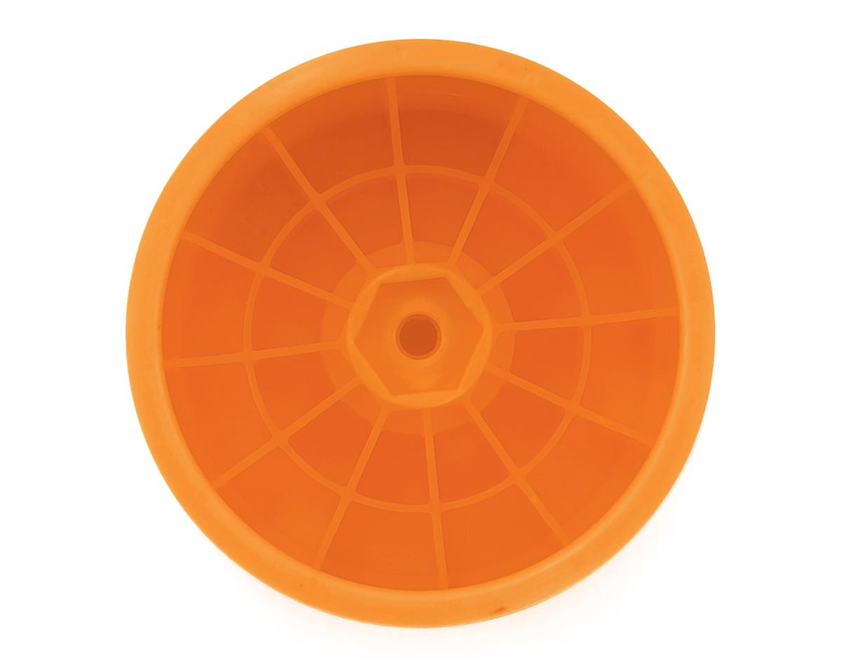 Orange DE Racing Speedline ST wheels for 1/10 RC trucks, showcasing durable RC car wheels with a sleek, sporty design.