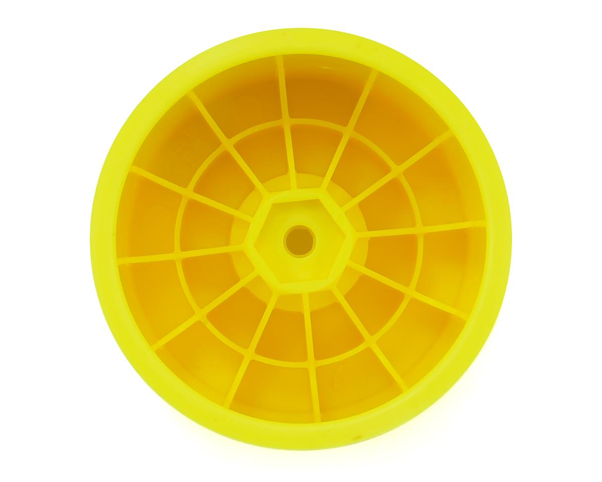 DE Racing Speedline ST RC car wheels for 1/10 trucks in yellow, featuring durable construction and vibrant design.