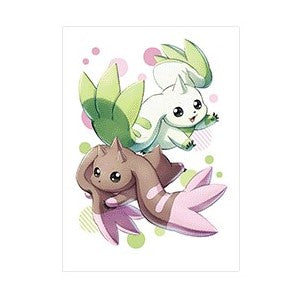 Bandai Digimon TCG official sleeved cards from 2021 V2 set, featuring colorful Digimon characters on protective card sleeves.