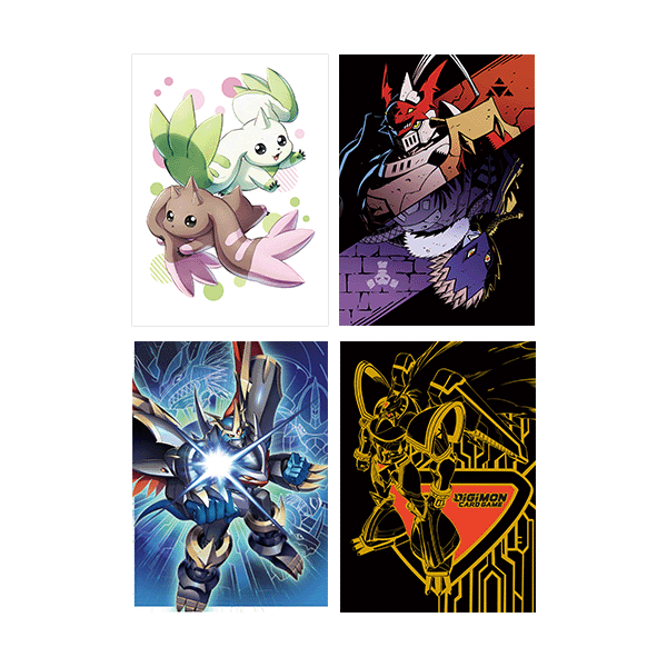 Digimon TCG official sleeves featuring colorful Digimon characters, designed for Bandai Digimon Card Game cards.