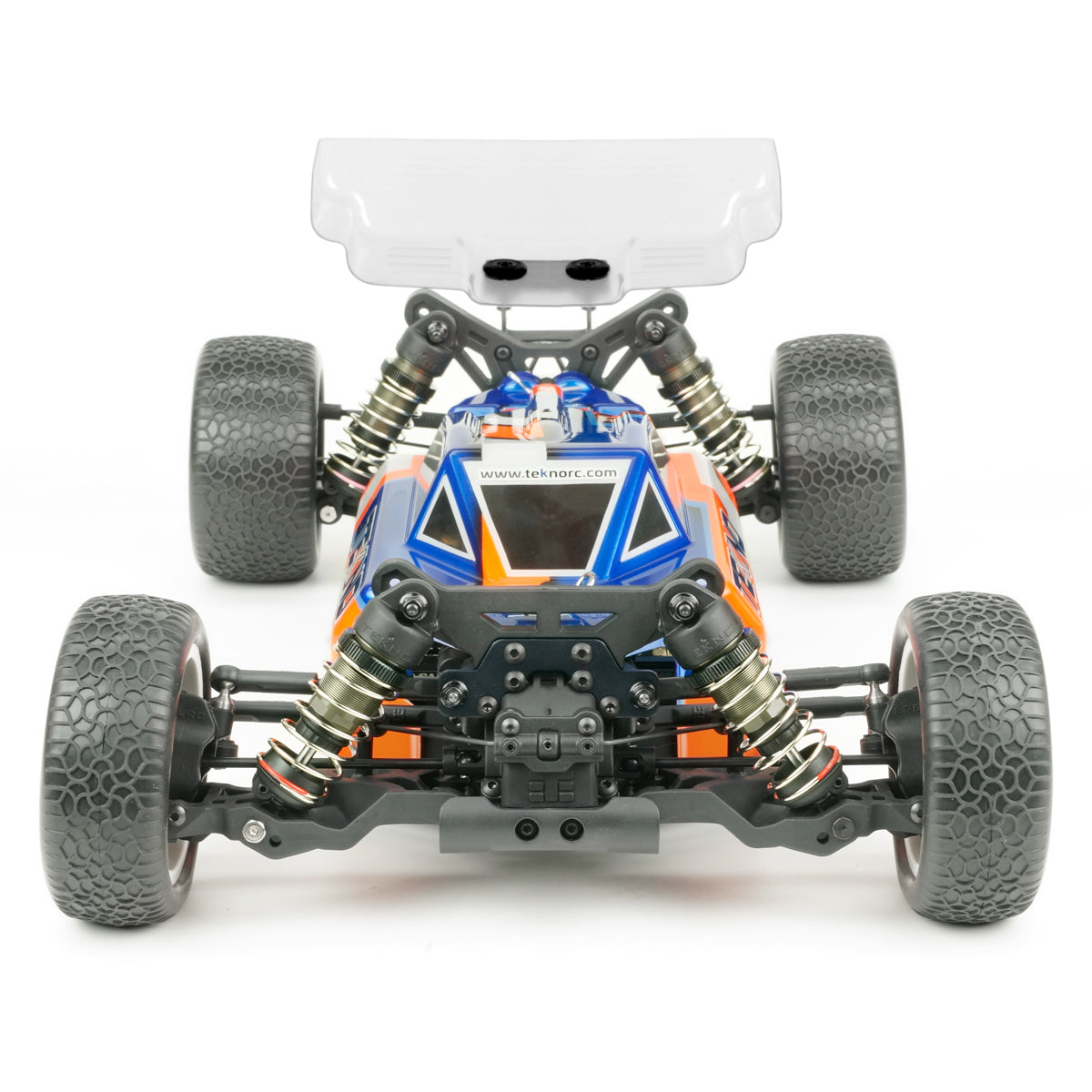 Tekno EB410.2 1/10th scale 4WD electric buggy kit for RC racing, shown with detailed chassis and off-road tires.