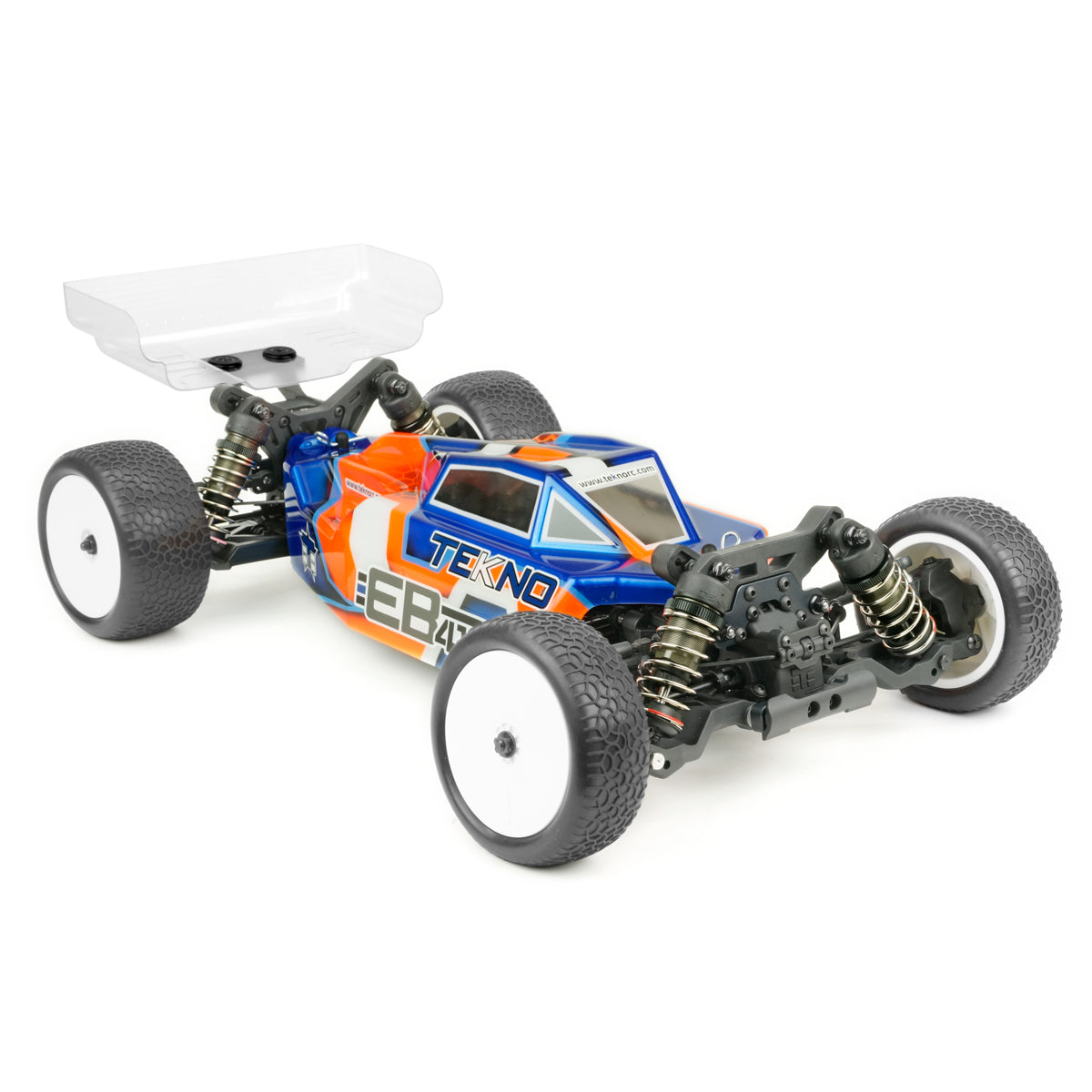 Tekno EB410.2 1/10th scale 4WD electric RC buggy kit with detailed chassis and components for competitive racing.