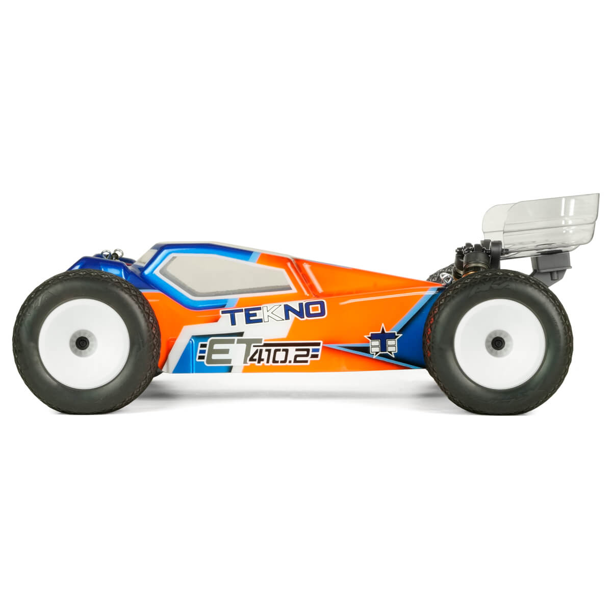 Tekno ET410.2 1/10th scale 4WD electric RC Truggy kit with detailed chassis and suspension components, ready for racing.