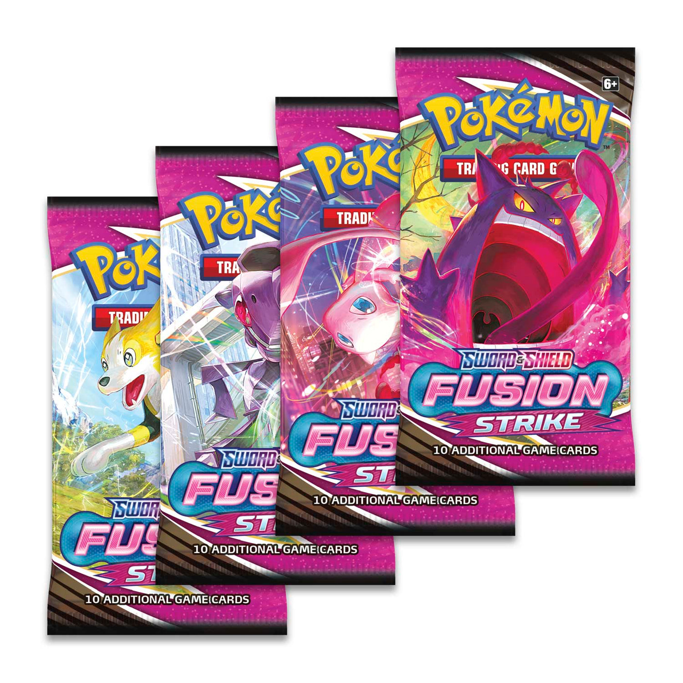 Pokemon Fusion Strike Booster Box with multiple booster packs featuring colorful Pokémon artwork on the packaging.