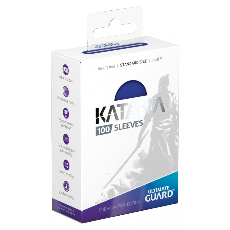 Blue Ultimate Guard Katana Sleeves in standard size, designed for protecting trading cards with high-quality card supplies.